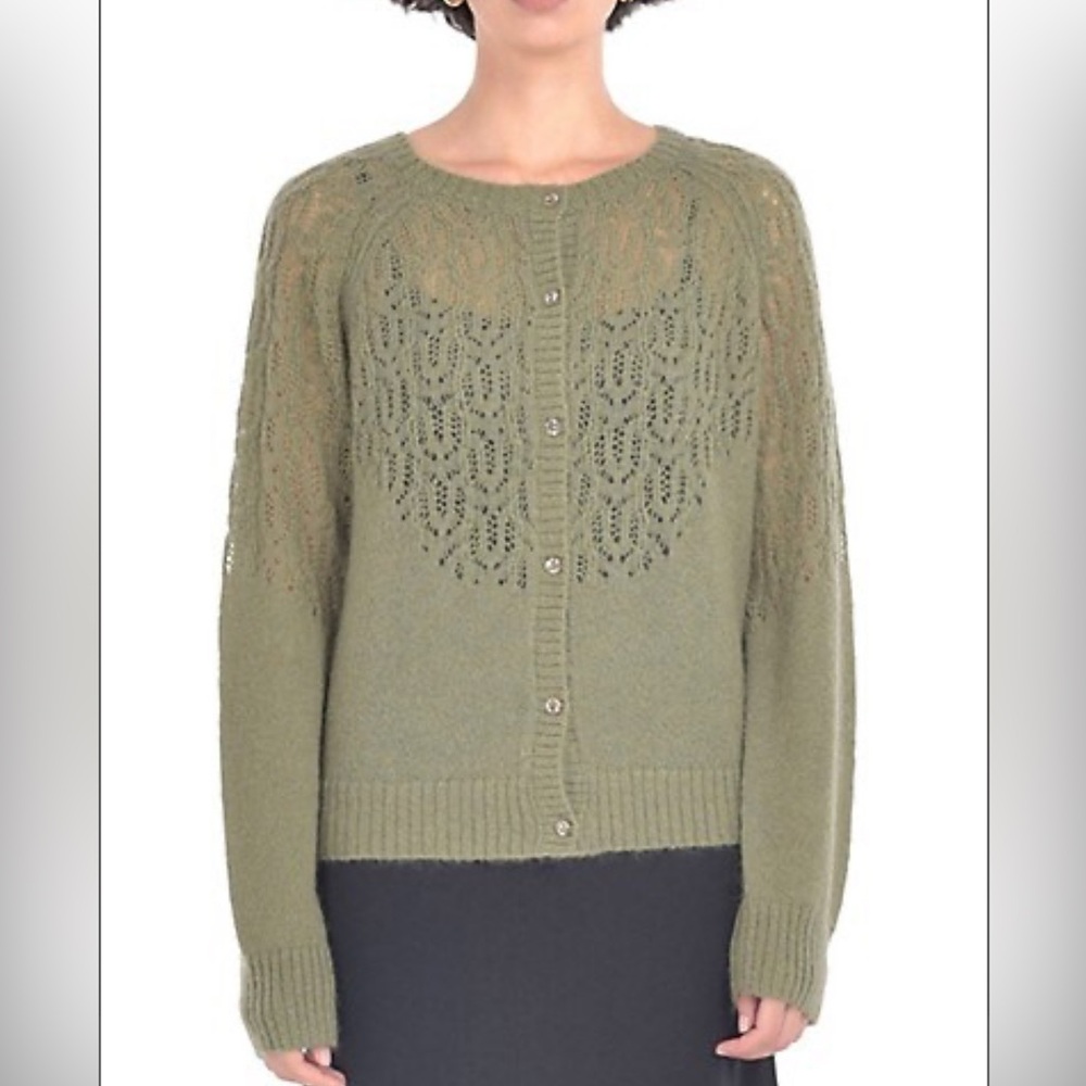 Paper Label Zane Wool & Mohair-Blend Pointelle Cardigan green size xs